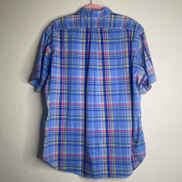 Ralph Lauren Button Down Shirt Mens XL Blue Plaid Short Sleeve  Classic Fit Cott - Picture 7 of 11